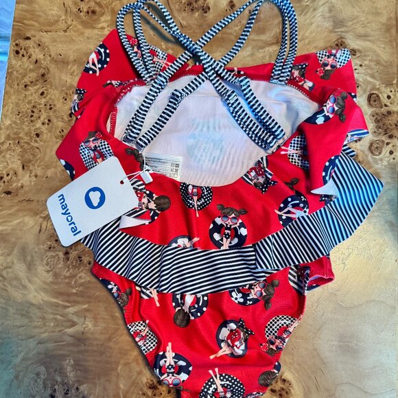 Mayoral Ruffle Detail Crisscross Back Baby Swimsuit in Red, White and Blue - NWT - Picture 2 of 4